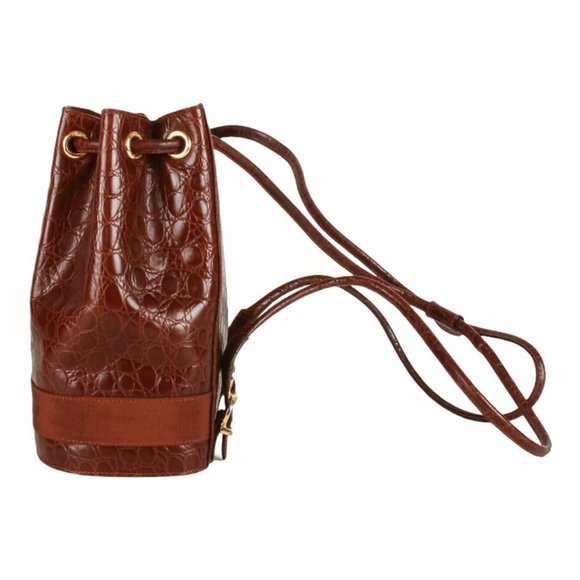 Authentic Salvatore Ferragamo Draw String Bucket Backpack Brown - Picture 2 of 10